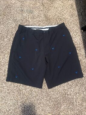 Callaway Black Golf Shorts with Blue Embroidered V Logos